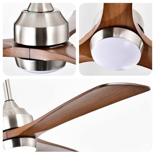 Alt View 6. LUCKY ONE - 52" Ceiling Fan with Light Remote 6-Speed 3-Blade Quiet DC Motor - Nickel.