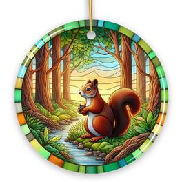 OrnamentallyYou - Squirrel in the Forest Stained Glass Style Ceramic Ornament, Wildlife Animals Christmas Gift - Multi-colored