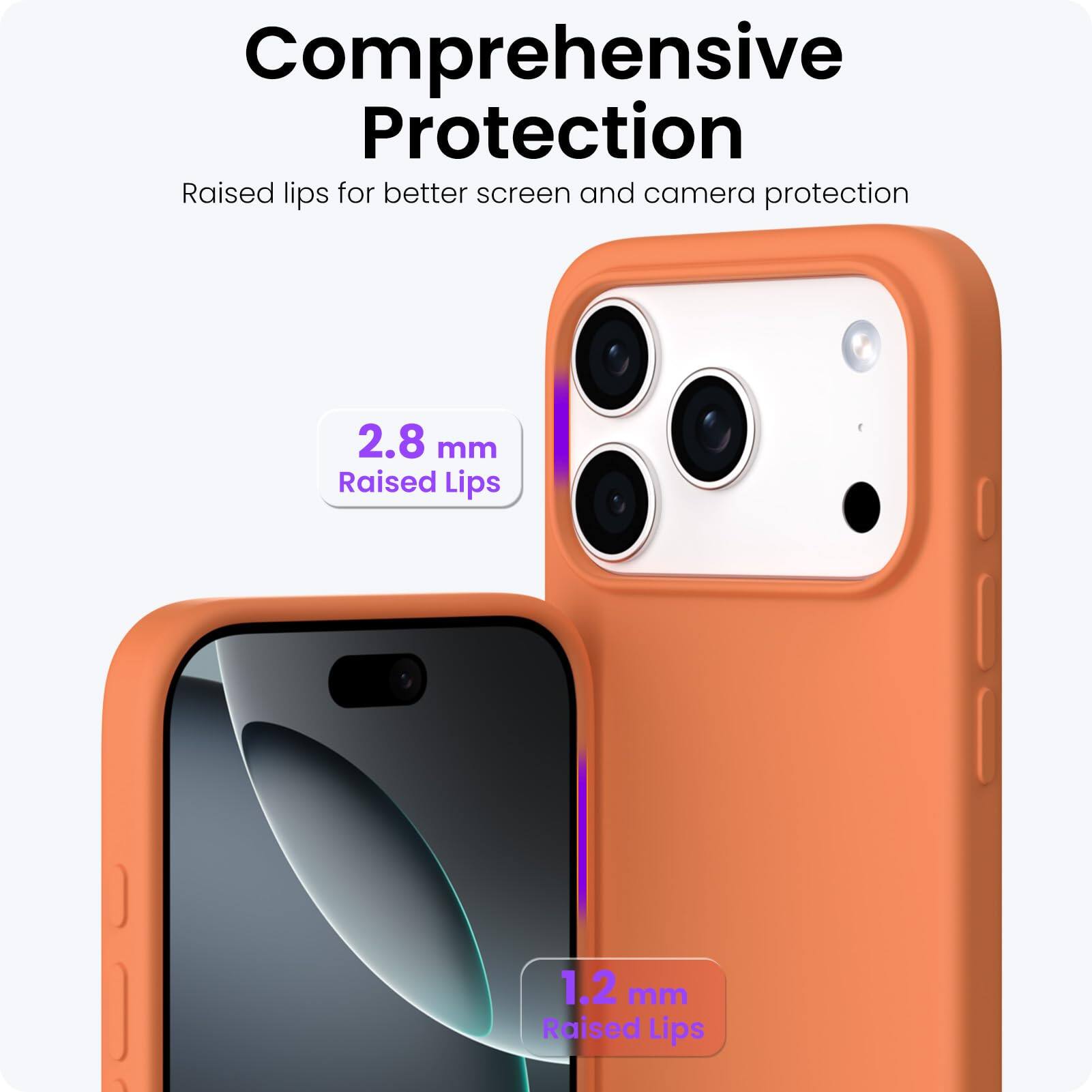 Comprehensive Protection

Raised lips for better screen and camera protection

2.8 mm Raised Lips

1.2 mm Raised Lips