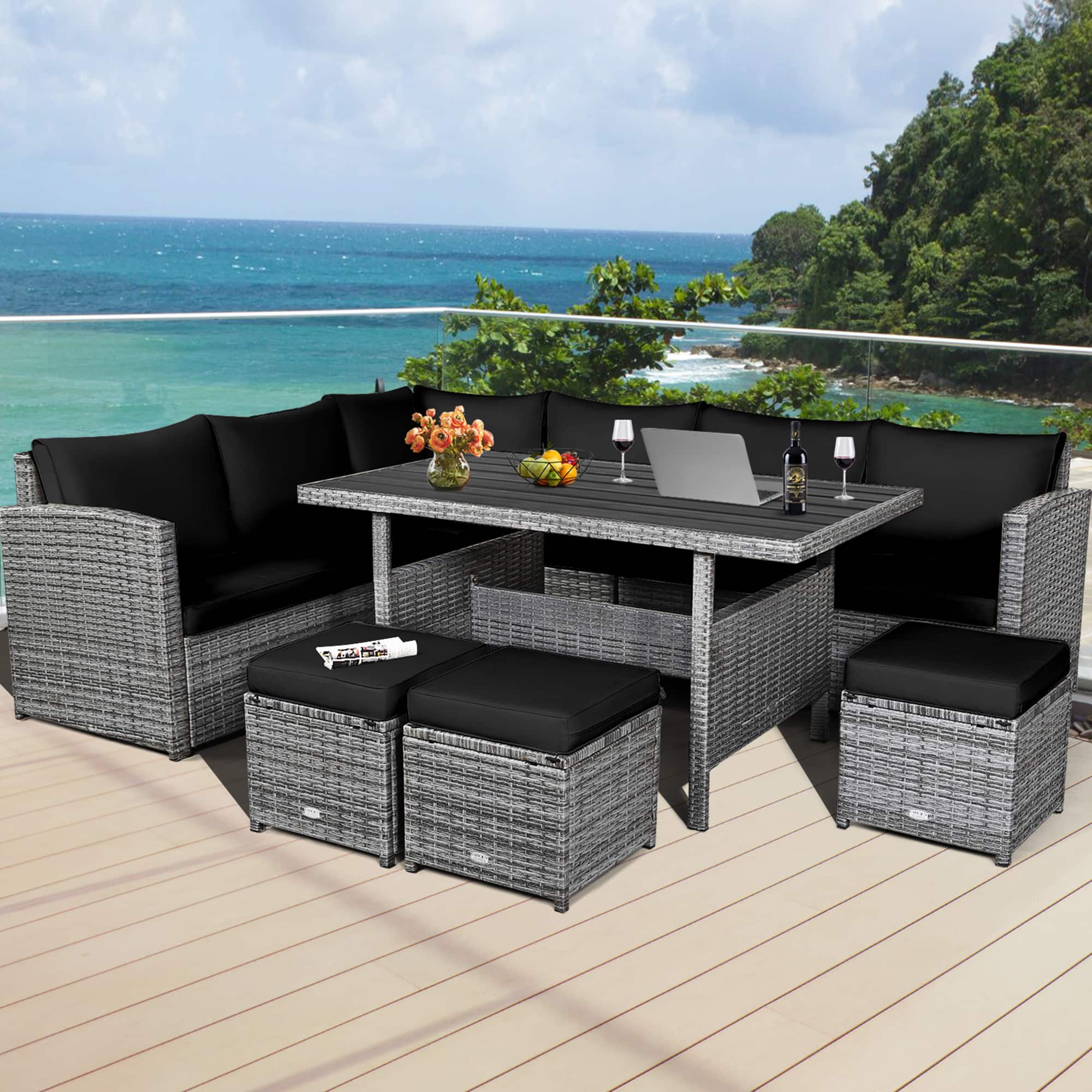 Gymax - 7PCS Rattan Patio Sectional Sofa Set Conversation Set w/ Cushions - Black price history on PriceWatchPro