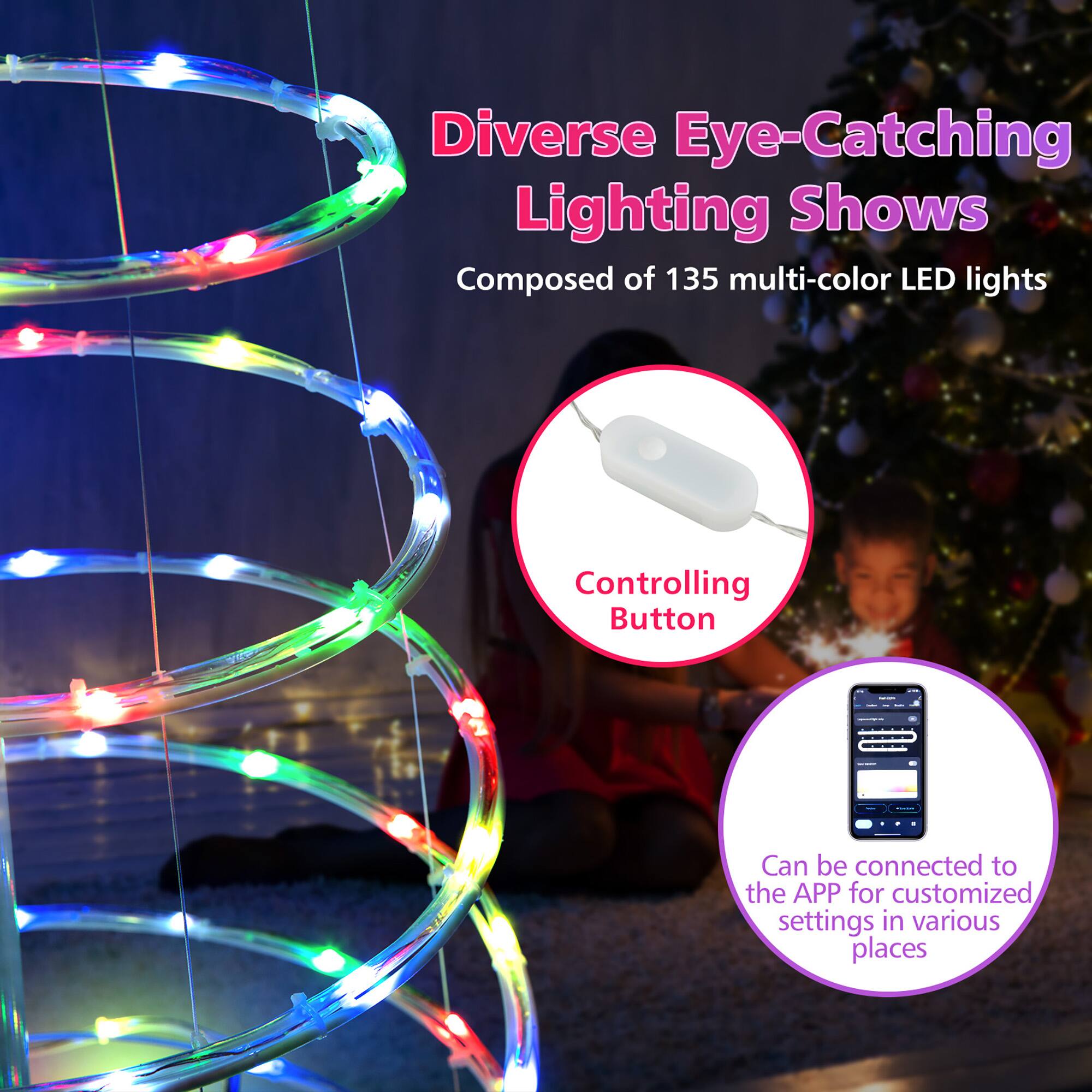 Diverse Eye-Catching Lighting Shows  
Composed of 135 multi-color LED lights  

Controlling Button  

Can be connected to the APP for customized settings in various places
