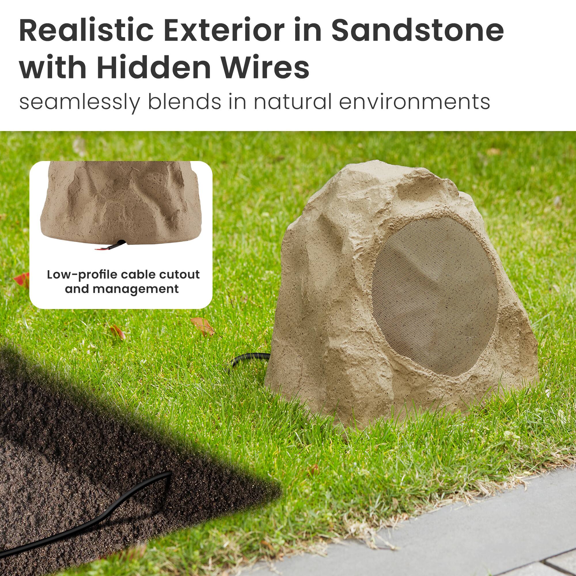 Realistic Exterior in Sandstone with Hidden Wires  
seamlessly blends in natural environments  

Low-profile cable cutout and management