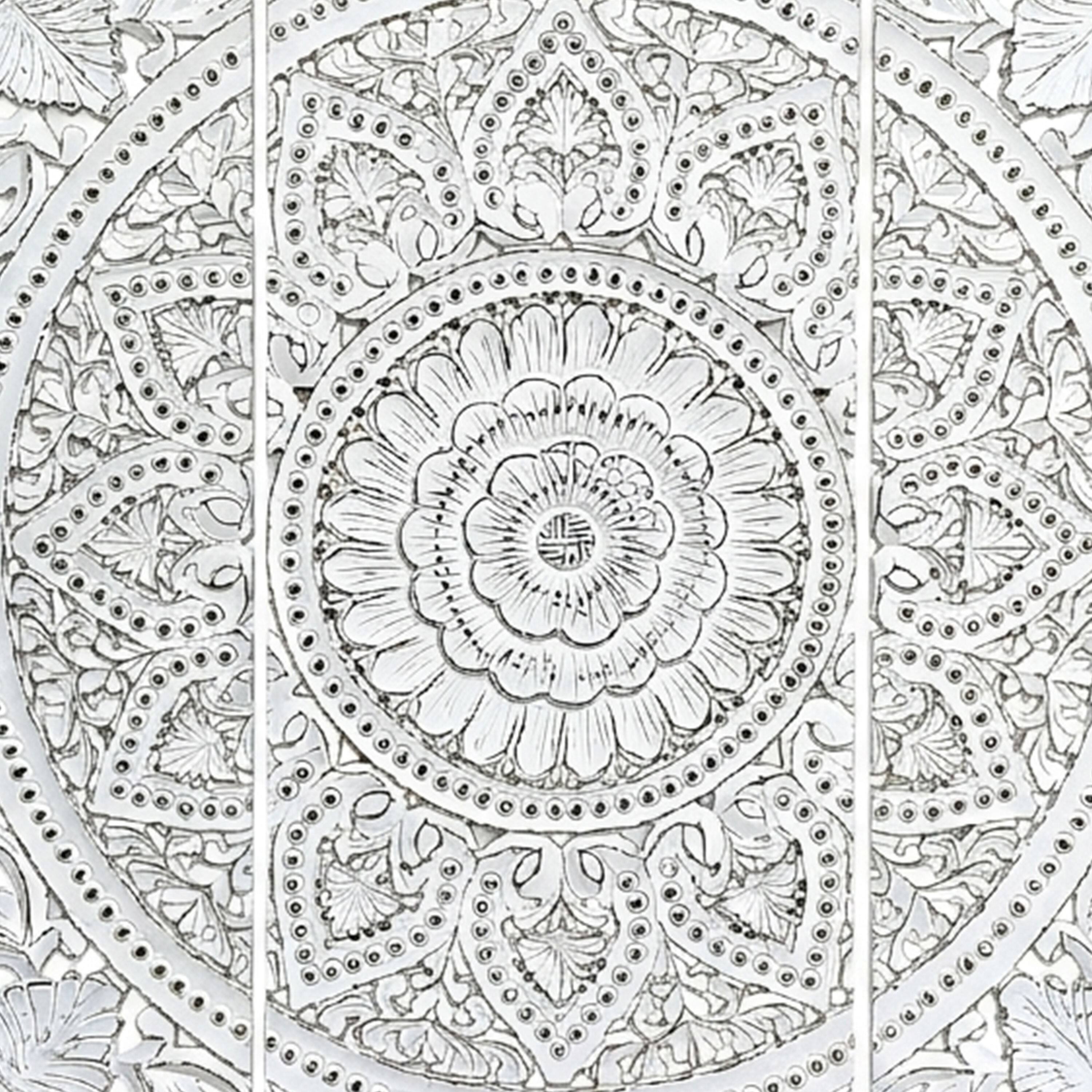 Alt View 10. Manhattan Lane - Josa 3pc Wood Wall Panel Set, Mandala Floral Carving, Antique White Finish, 48 Inch Square Decor - Antique White.
