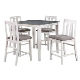 Manhattan Lane - Helio 5 Piece Counter Height Dining Table and Chairs Set, White Wood, Gray - White, Gray
