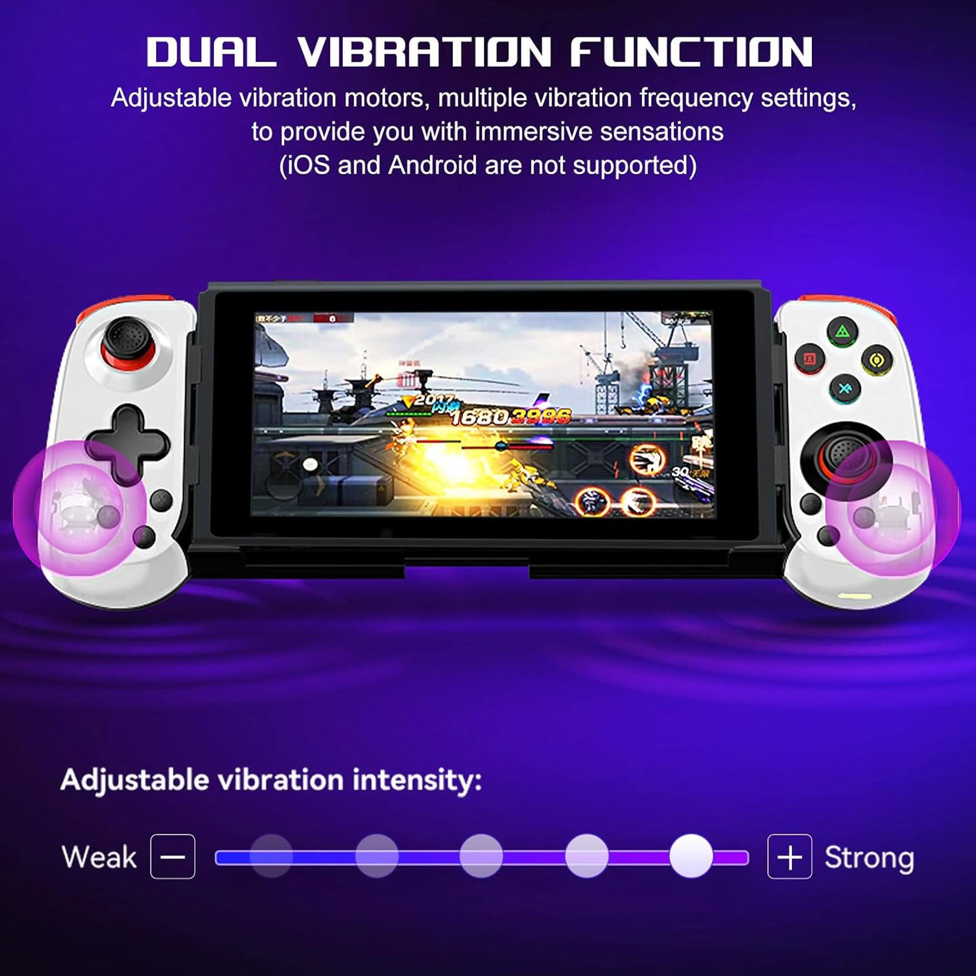 DUAL VIBRATION FUNCTION

Adjustable vibration motors, multiple vibration frequency settings, to provide you with immersive sensations (iOS and Android are not supported)

Adjustable vibration intensity: Weak + Strong