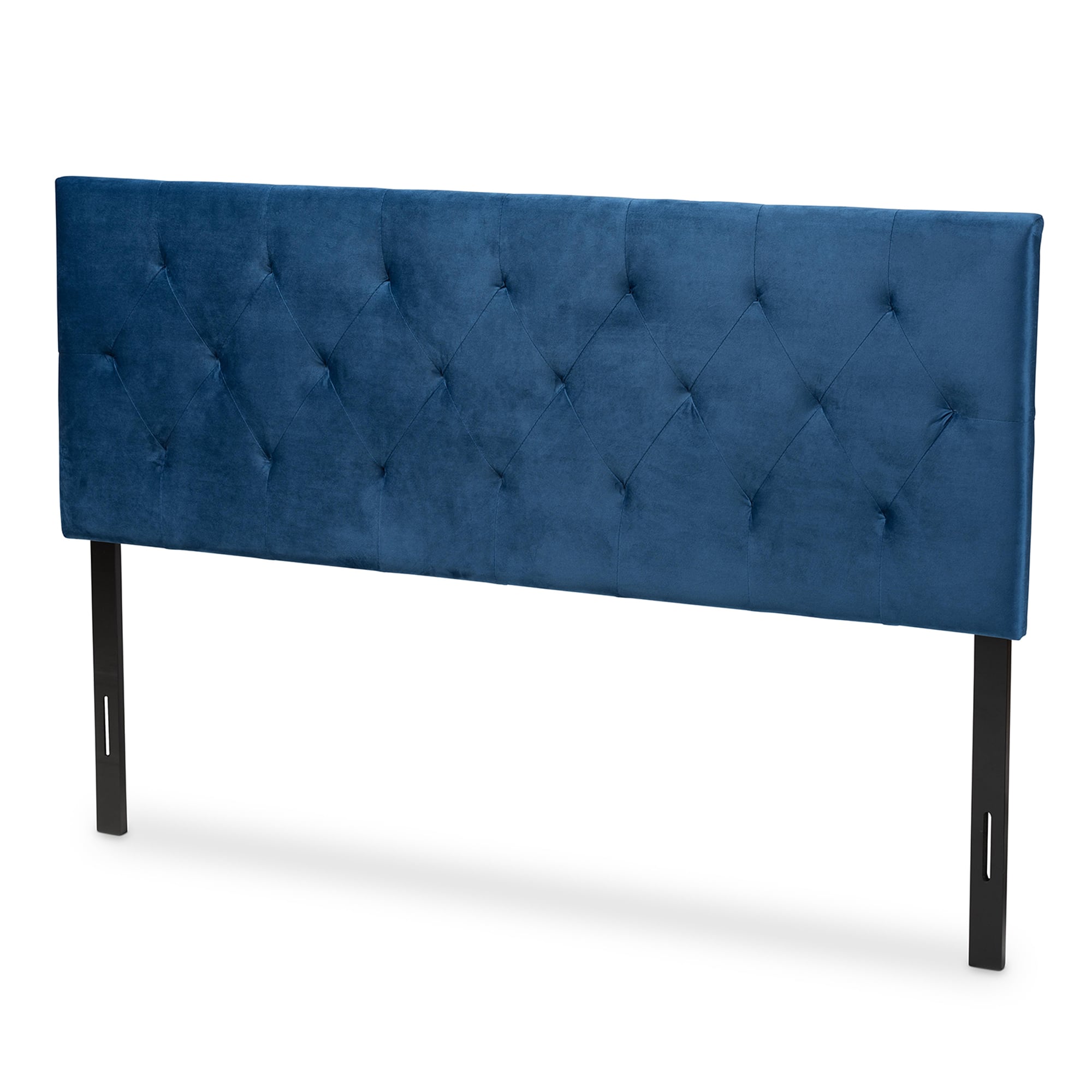 Front. Baxton Studio - Felix Modern and Contemporary Velvet Fabric Upholstered Full Size Headboard - Navy Blue/Dark Brown.