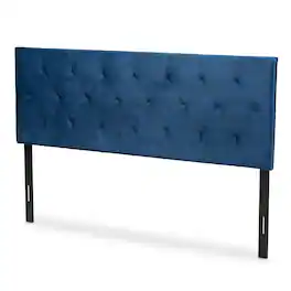 Baxton Studio - Felix Modern and Contemporary Velvet Fabric Upholstered Full Size Headboard - Navy Blue/Dark Brown