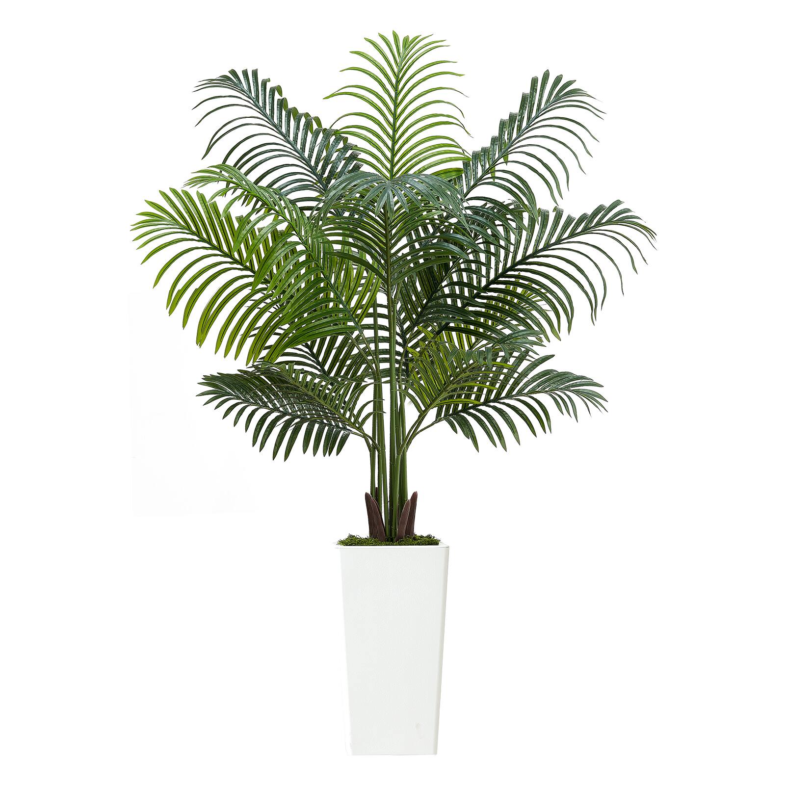 Alt View 5. VEVOR - Artificial Areca Palm Tree 5 ft, Fake Palm Tropical Plants with White Tall Planter, Faux Floor Silk Plant in Pot - Green.