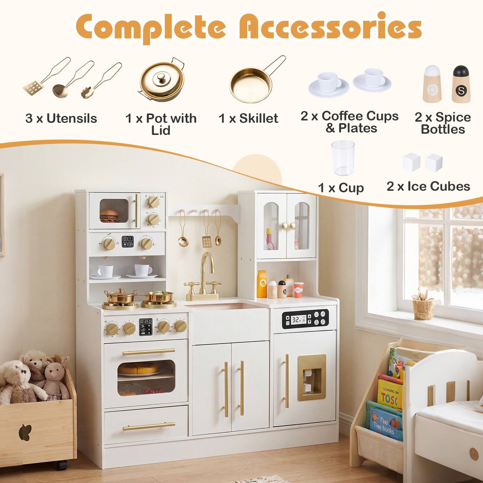 Complete Accessories

3 x Utensils  
1 x Pot with Lid  
1 x Skillet  
2 x Coffee Cups & Plates  
2 x Spice Bottles  
1 x Cup  
2 x Ice Cubes