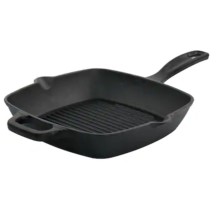 Front. Oster - Oster Castaway 10 Inch Square Cast Iron Grill Pan with Pouring Spouts - Black.