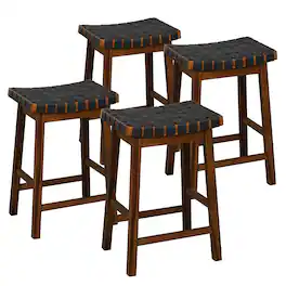 Gymax - Saddle Stools Set of 4 25.5 Inch Counter Height Stools w/ PU Leather Woven Seat Brown - Brown, Black