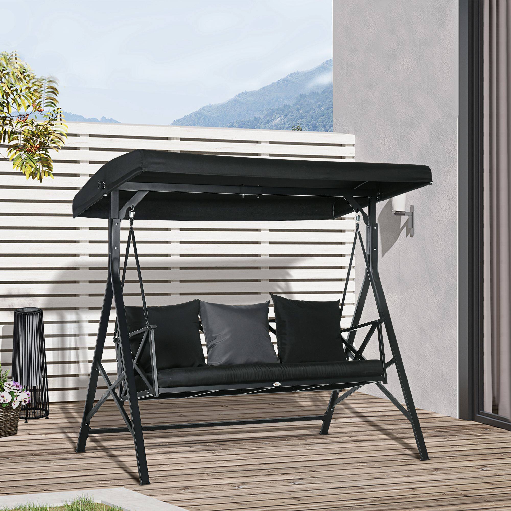 Alt View 1. Outsunny - 3-Seat Patio Swing Chair, Porch Swing Glider with Cushion, 3 Throw Pillows & Adjustable Canopy.