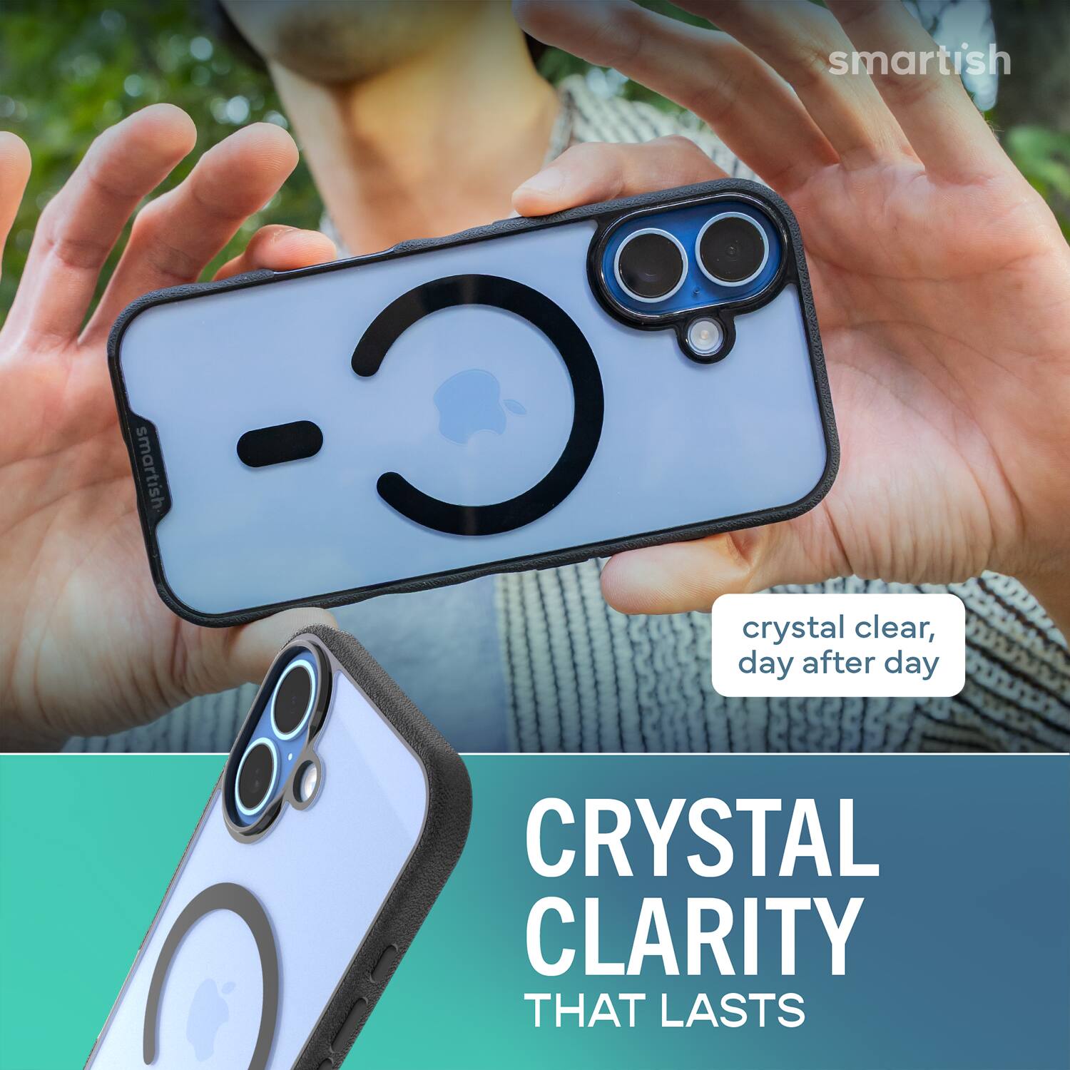 smartish  
smartish  
crystal clear, day after day  
CRYSTAL CLARITY THAT LASTS