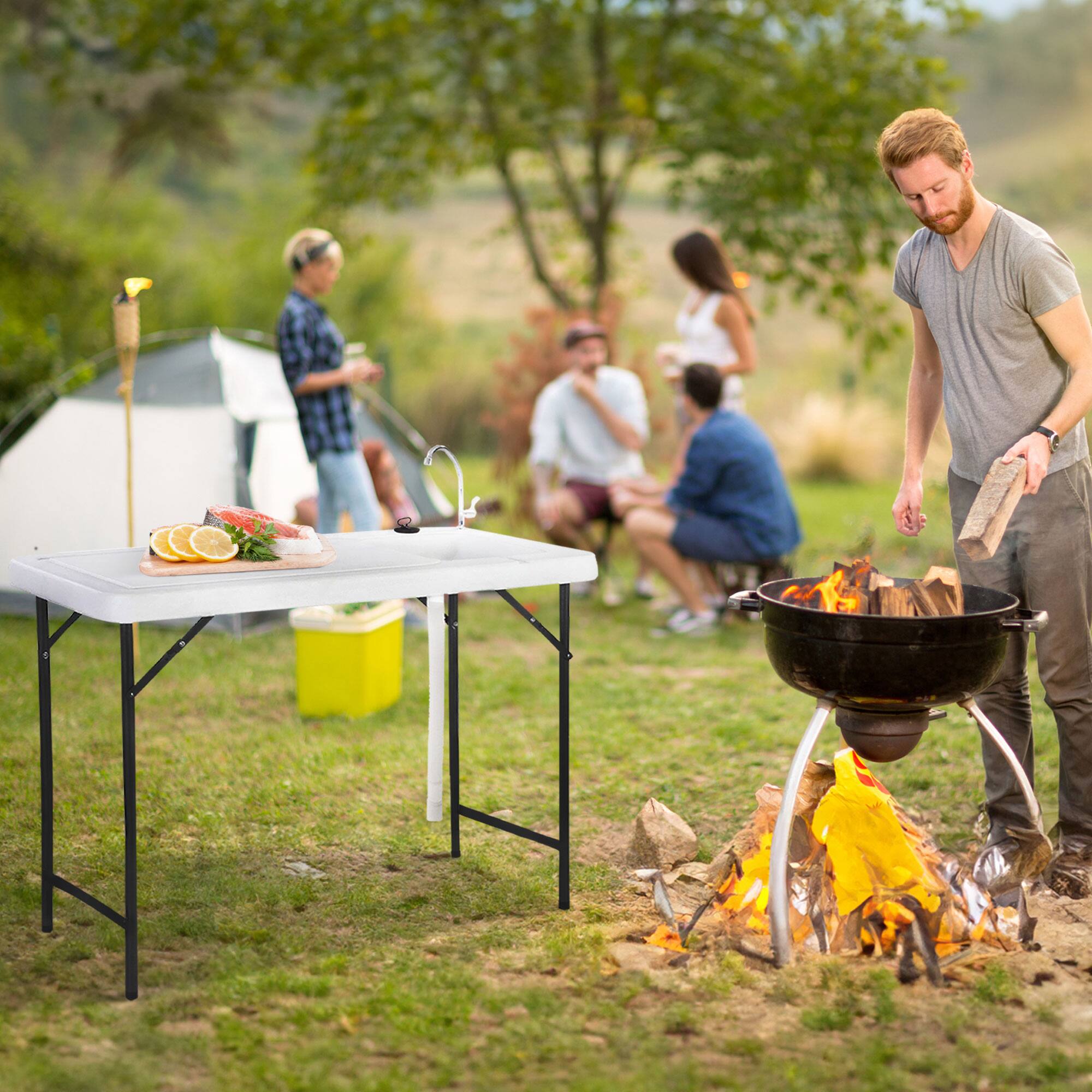 Alt View 2. Seek Thermal - SEEK Outdoor Folding Portable Fish & Game Camping Table with Sink Faucet & Drain - White.