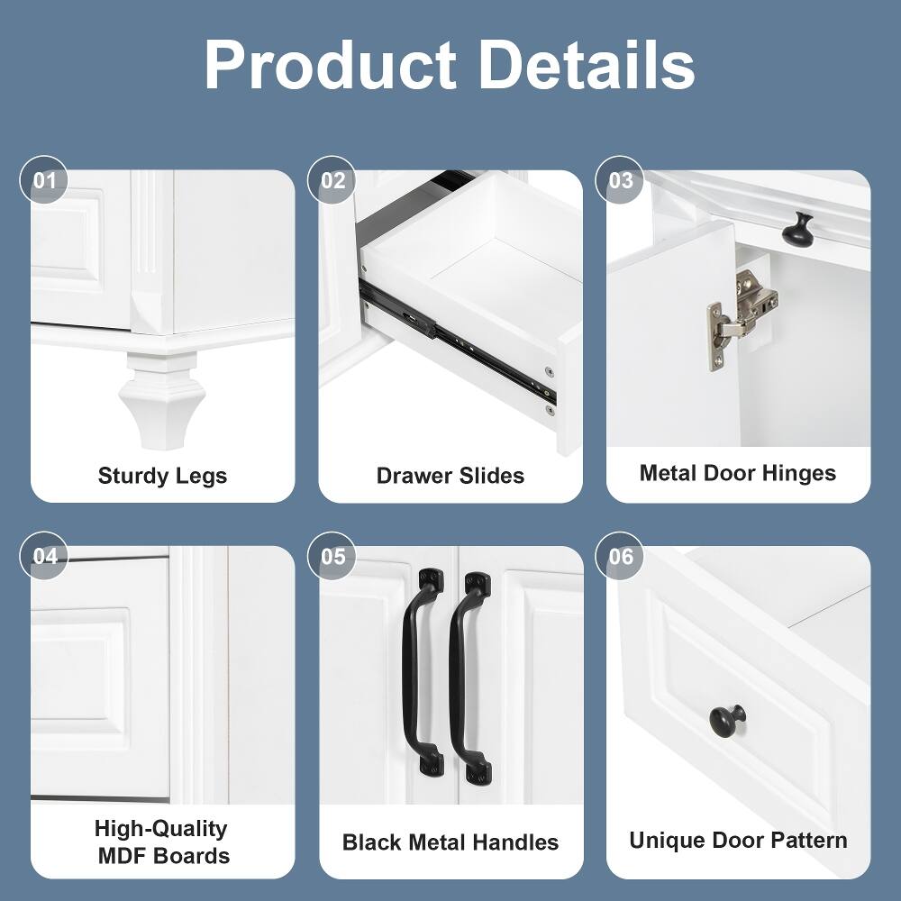 Product Details
01
Sturdy Legs
02
Drawer Slides
03
Metal Door Hinges
04
High-Quality MDF Boards
05
Black Metal Handles
06
Unique Door Pattern