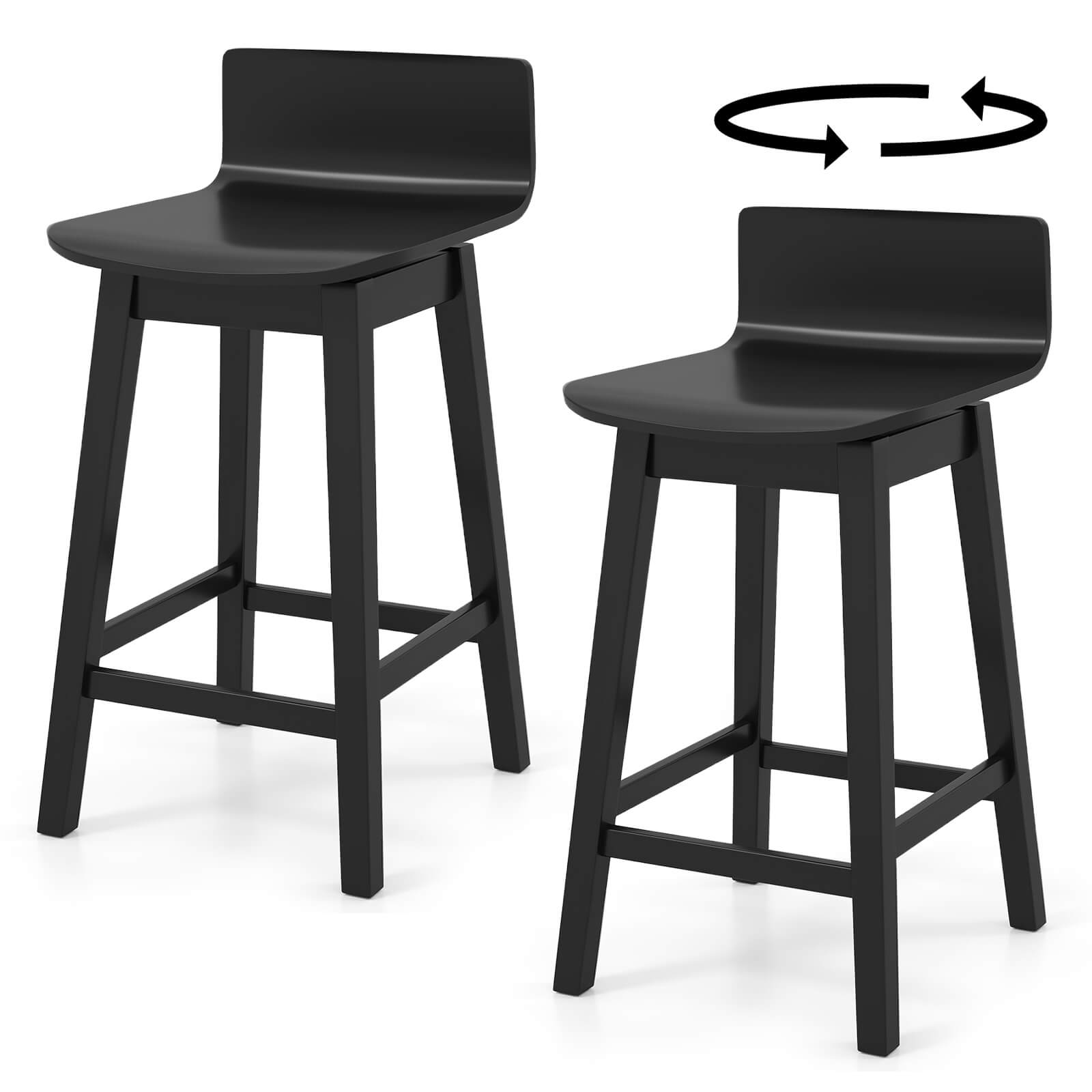 Alt View 8. Costway - Costway 24.5" Counter Height Bar Stools Set of 2 with Footrest Solid Rubber Wood Legs - Black.
