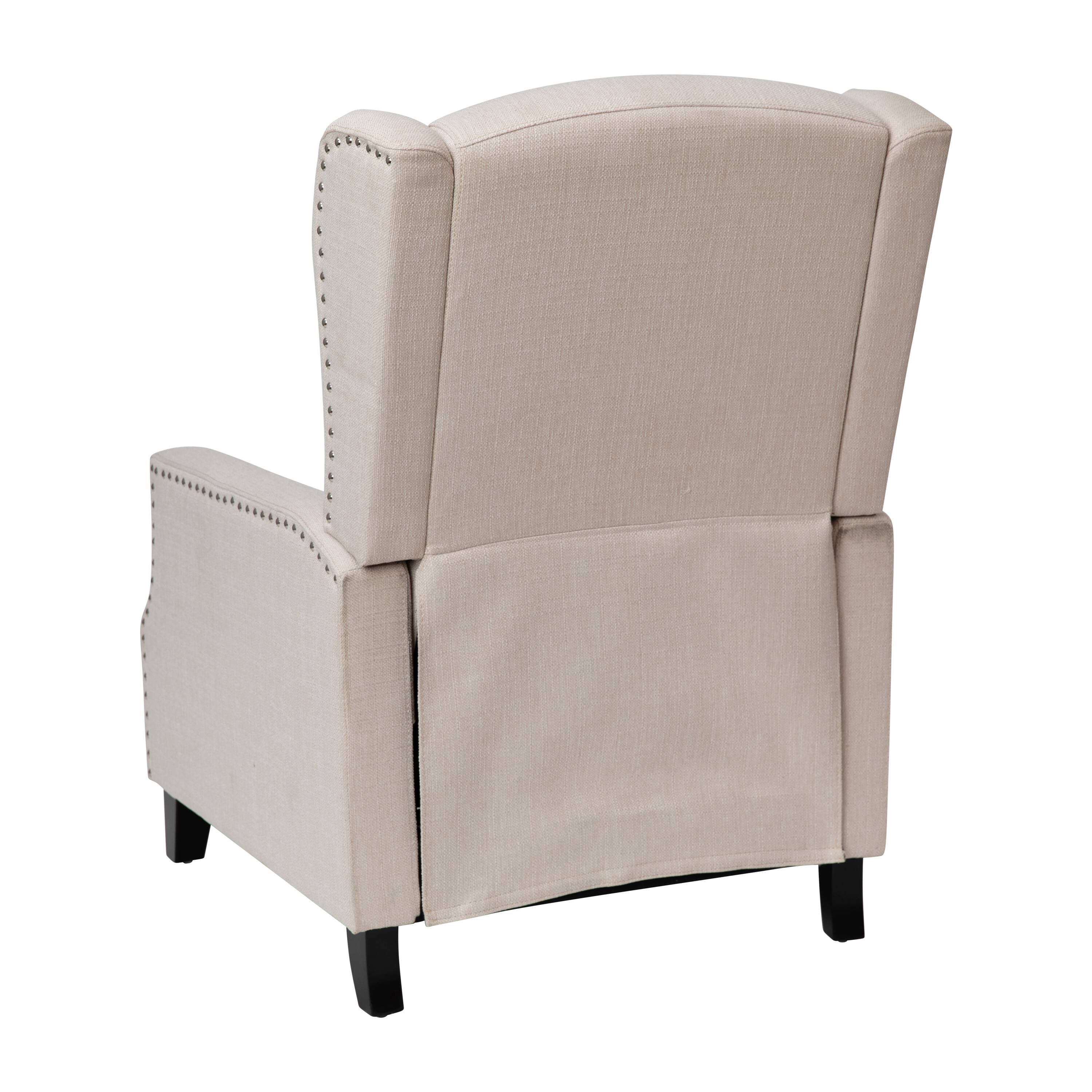 Alt View 5. Emma + Oliver - Leeds Fabric Upholstered Easy Push Back Recliner - Classic Wingback Design with Nailhead Accent Trim and Footrest - Cream.