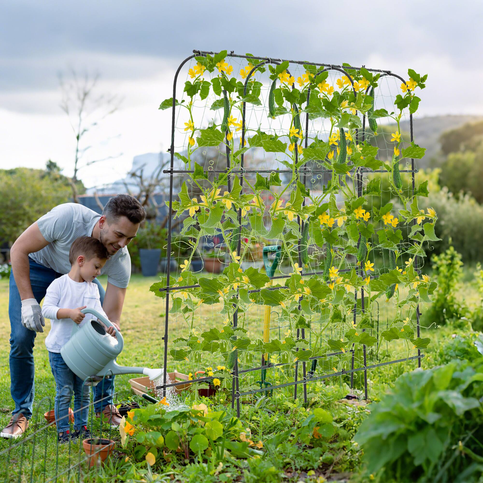 Alt View 3. Gymax - Gymax 71'' x 71'' U-Shaped Garden Trellis w/Tear-resistant Netting Sharp Ground Stakes - Black.