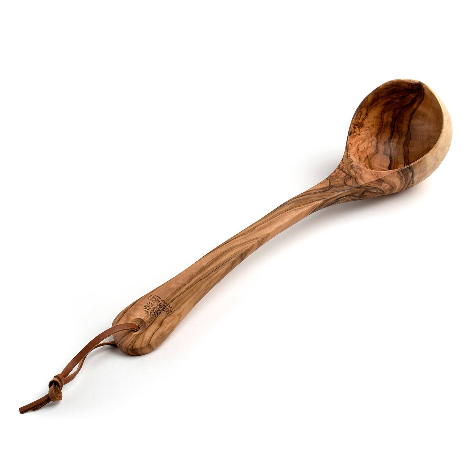 Front. Berard - Handcrafted Olive Wood 14-Inch Ladle - Brown.