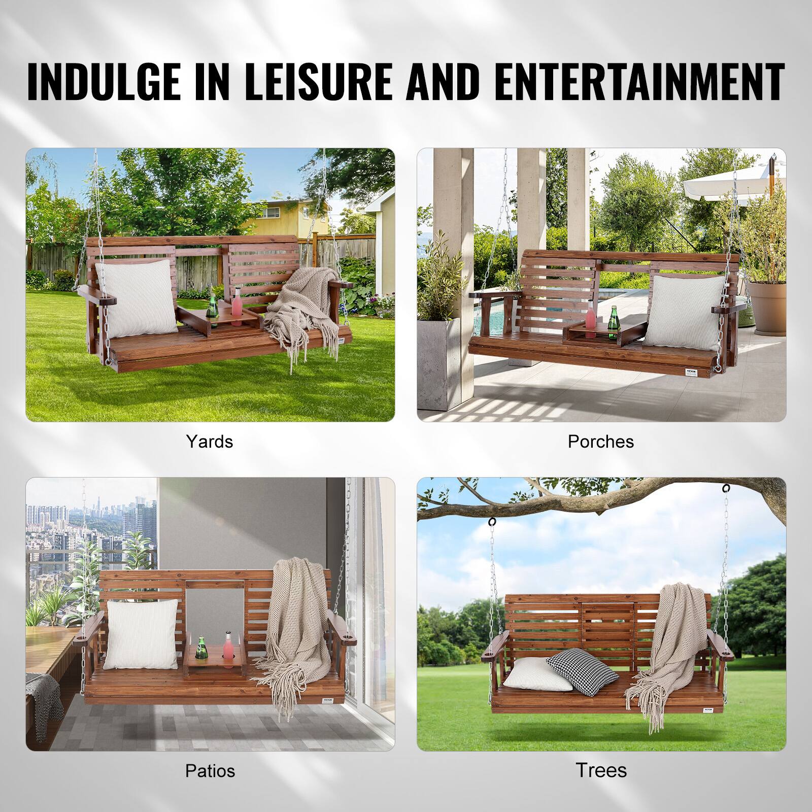 INDULGE IN LEISURE AND ENTERTAINMENT

Yards  
Porches  
Patios  
Trees