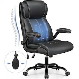 KERDOM - Ergonomic Office Chair - Desk Computer Chair, PU Leather High Back Executive Chair, Inflatable Lumbar Support, Wide Seat - Black