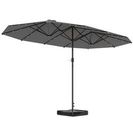 Outsunny - 14.4ft Double Umbrella, Large Outdoor Patio Umbrella with Base Included, Patio Sun Shade with LED Solar Light - Gray