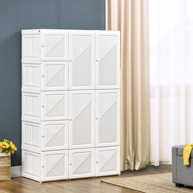 Alt View 1. PULUZ - Portable Wardrobe Closet, Folding Clothes Storage Organizer with 8 Cube Compartments, 2 Hanging Rods, 11 Magnet Doors - White.