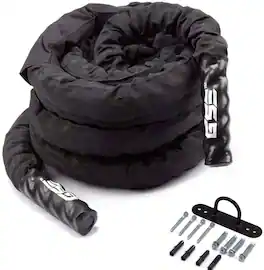 GSE Games & Sports Expert - 1.5" Diameter Battle Rope, Workout Battle Ropes with Sleeve Cover for Home Gym & Outdoor (50FT) - Black