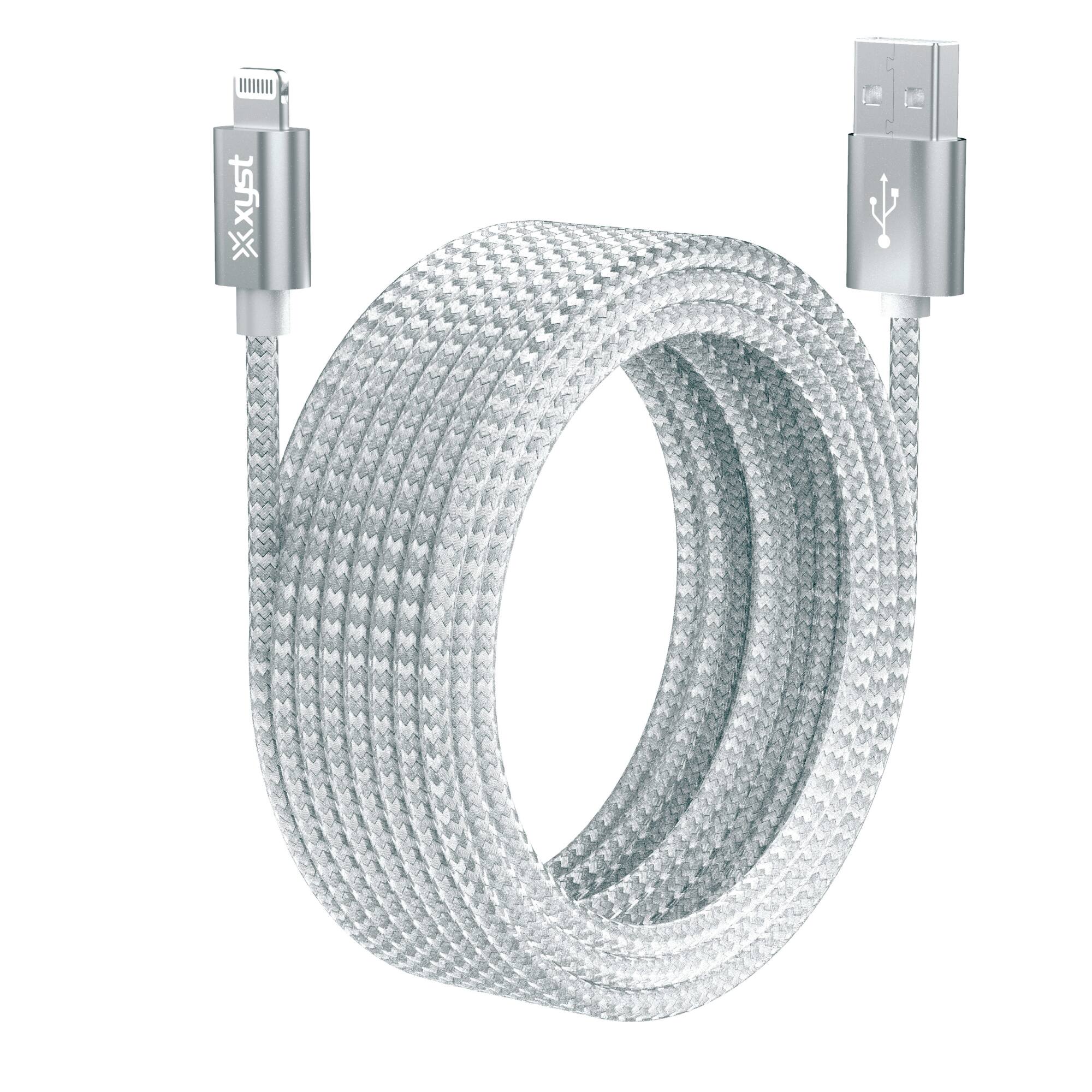 Alt View 8. Xyst - Charge and Sync USB to Lightning Braided Cable 10Ft - White.