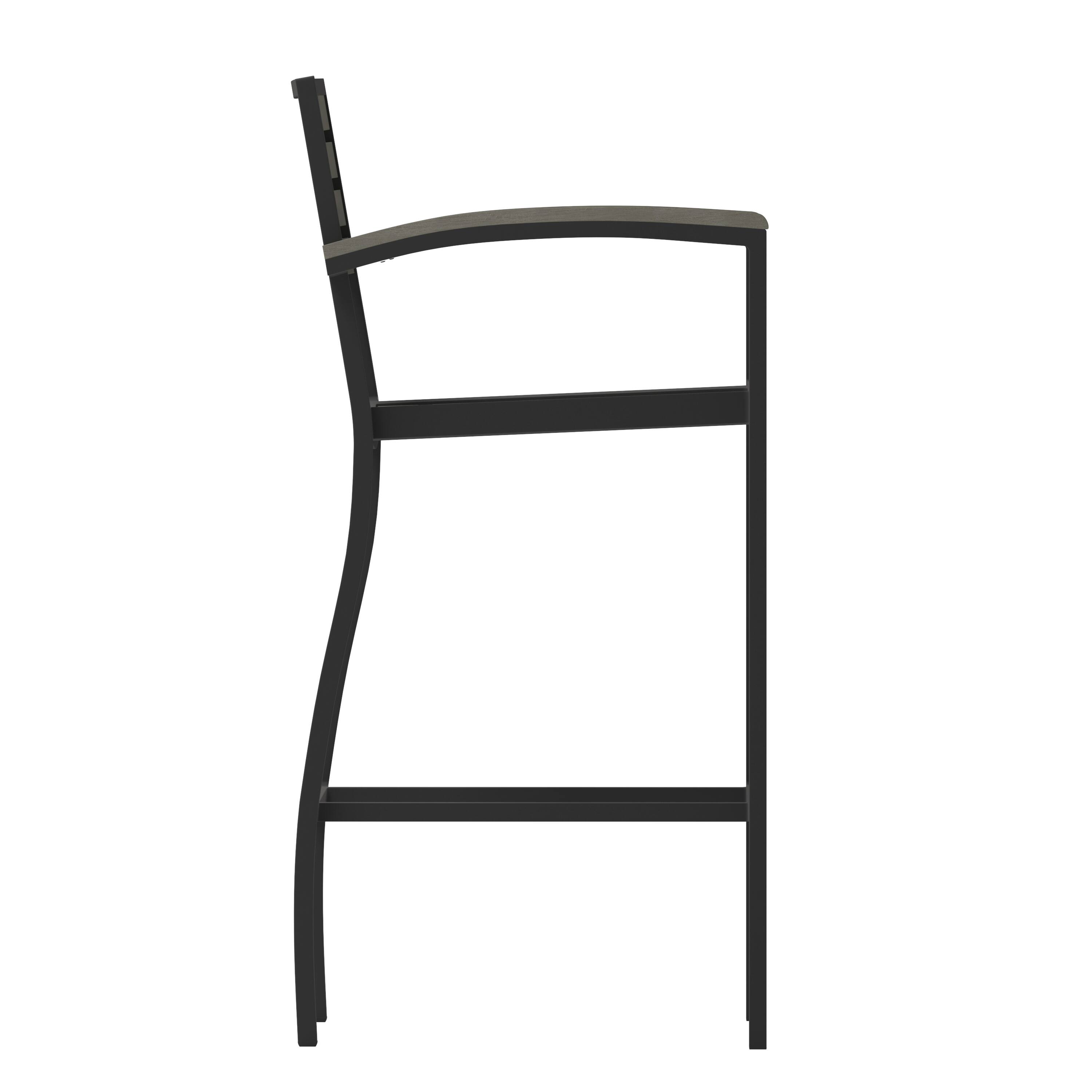 Alt View 8. Emma + Oliver - Livia All-Weather Bar Height Dining Stool with Armrests, Polyresin Slats and Aluminum Frame - Gray Wash.