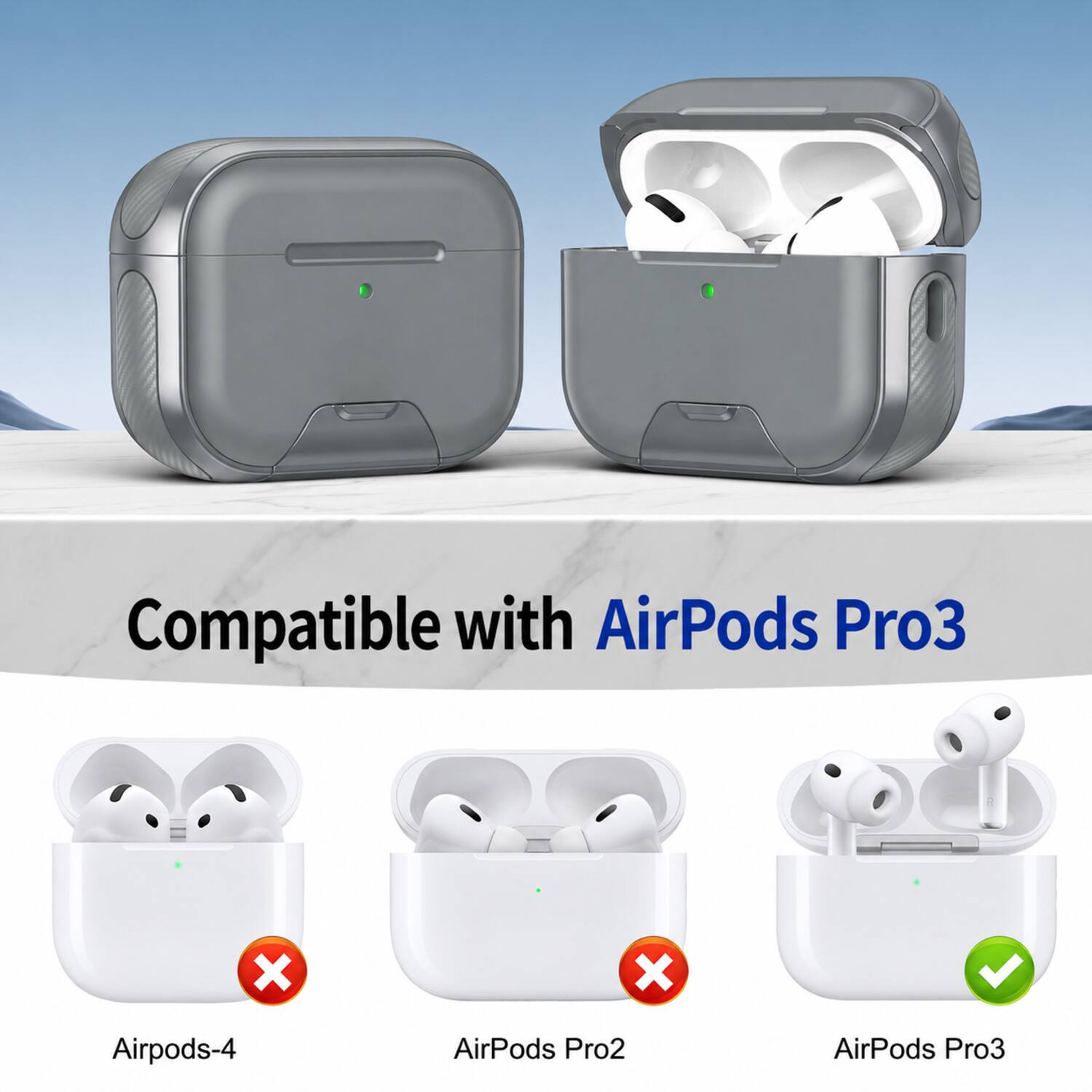 Compatible with AirPods Pro3

Airpods-4
AirPods Pro2
AirPods Pro3