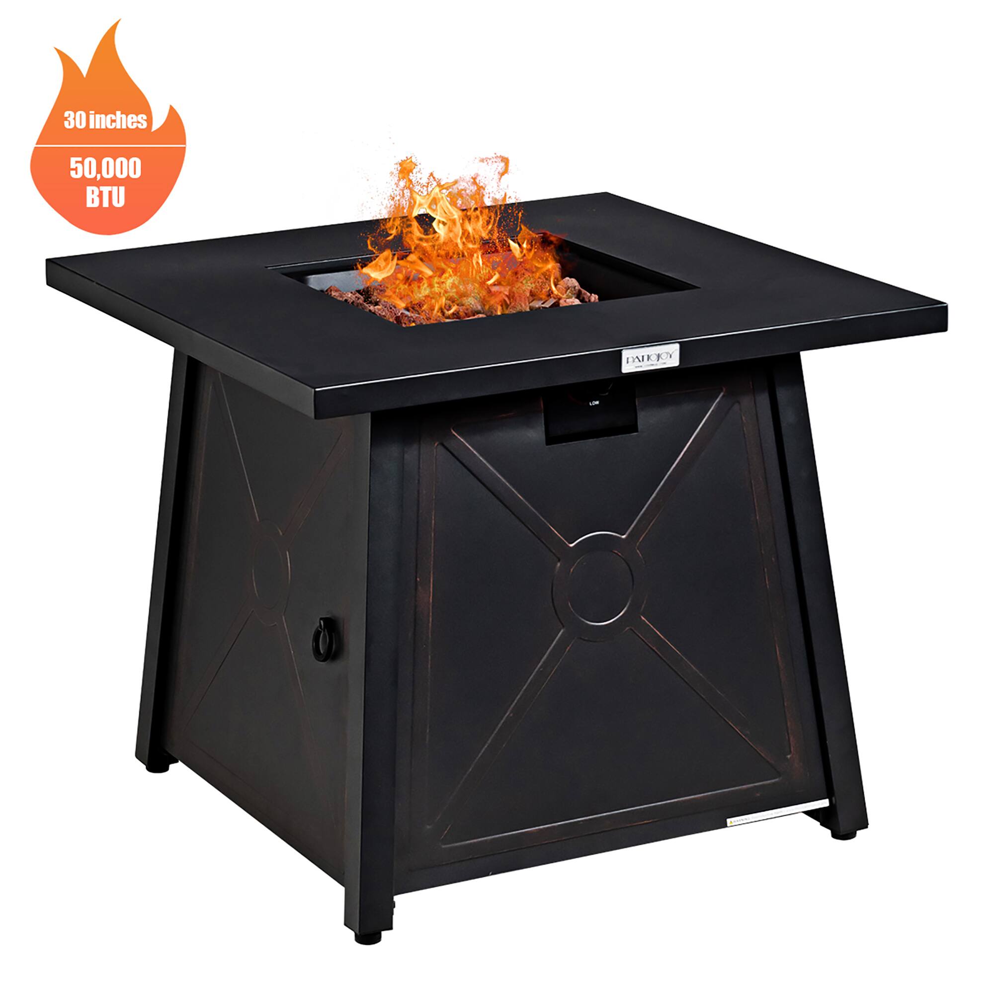 Costway - 30" Square Propane Gas Fire Pit Table 50,000 BTU W/ Waterproof Cover Lava Rock - Black