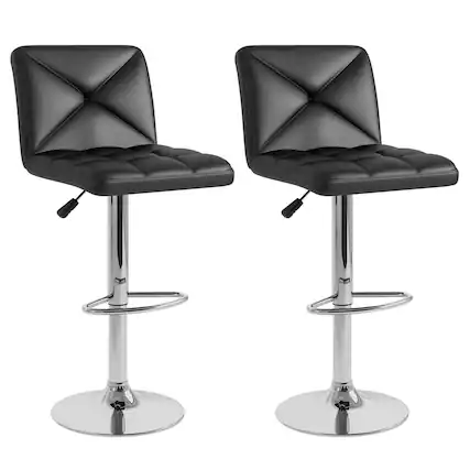 Front. Costway - Modern Bar Stools Set of 2 PU Leather Upholstered Swivel Counter Stools with Back - Black.