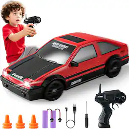 Loheer - RC Drift Car with LED Lights 2.4GHz Remote Control Car 2 Batteries Extra Tires Red Electric Hobby Racing Toy