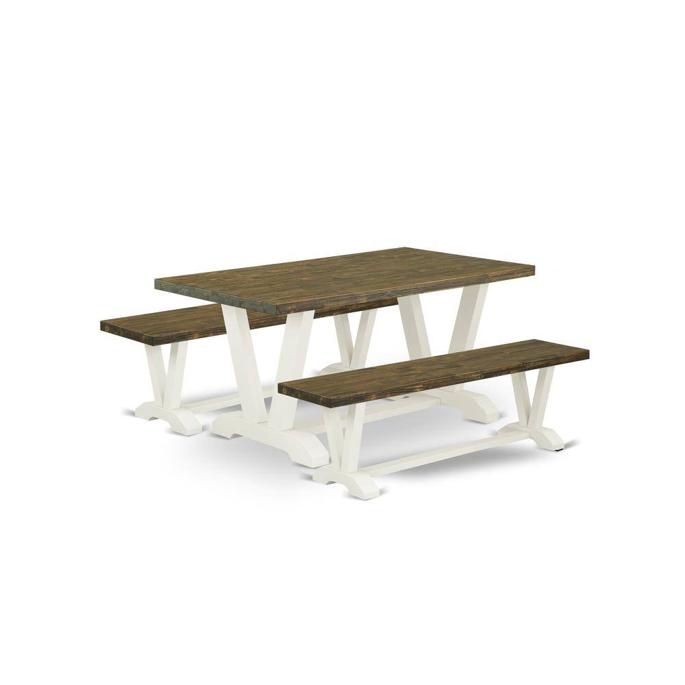 Left. East West Furniture - East West Furniture V2-076 3 Piece Dining Room Table Set - 1 Distressed Jacobean Small Dining Table and 2 Mid Century - Multi-Color.
