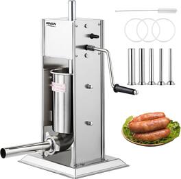 Winado - 7LBS/3L Manual Sausage Stuffer, Two Speed Stainless Steel Vertical Sausage Maker, Meat Filling Machine w/5 Stuffing Tube - Silver