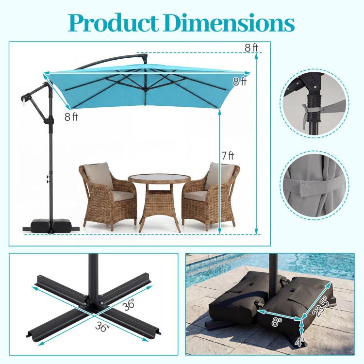 Product Dimensions: 8ft x 8ft x 7ft, 36" x 36", 8" x 23.5" x 4"