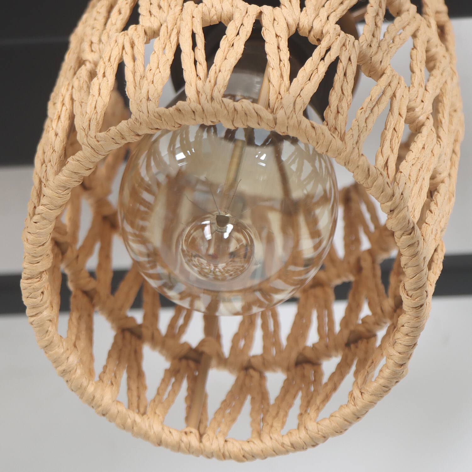 Alt View 4. Umeiluce - 3 Lights Handmade Woven Paper Flush Mount light Farmhouse Style Light - Black and brown.