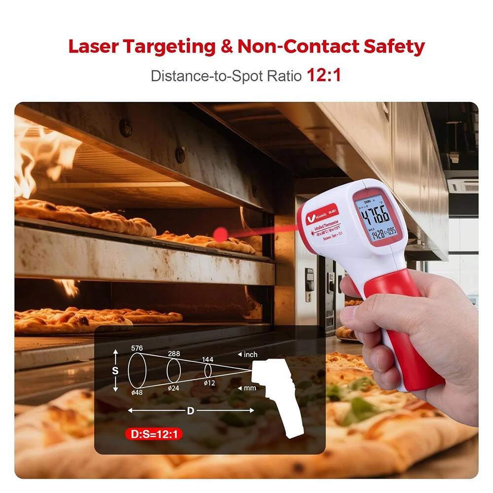Laser Targeting & Non-Contact Safety  
Distance-to-Spot Ratio 12:1  

D:S=12:1  

576  
288  
144  
4 inch  

448  
224  
112  
12 inch mm