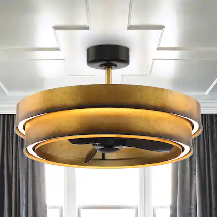 Front. Perimost - 32" Rusted Gold Metal Modern LED Fandelier with Light and Remote, Reversible DC Motor - Gold.