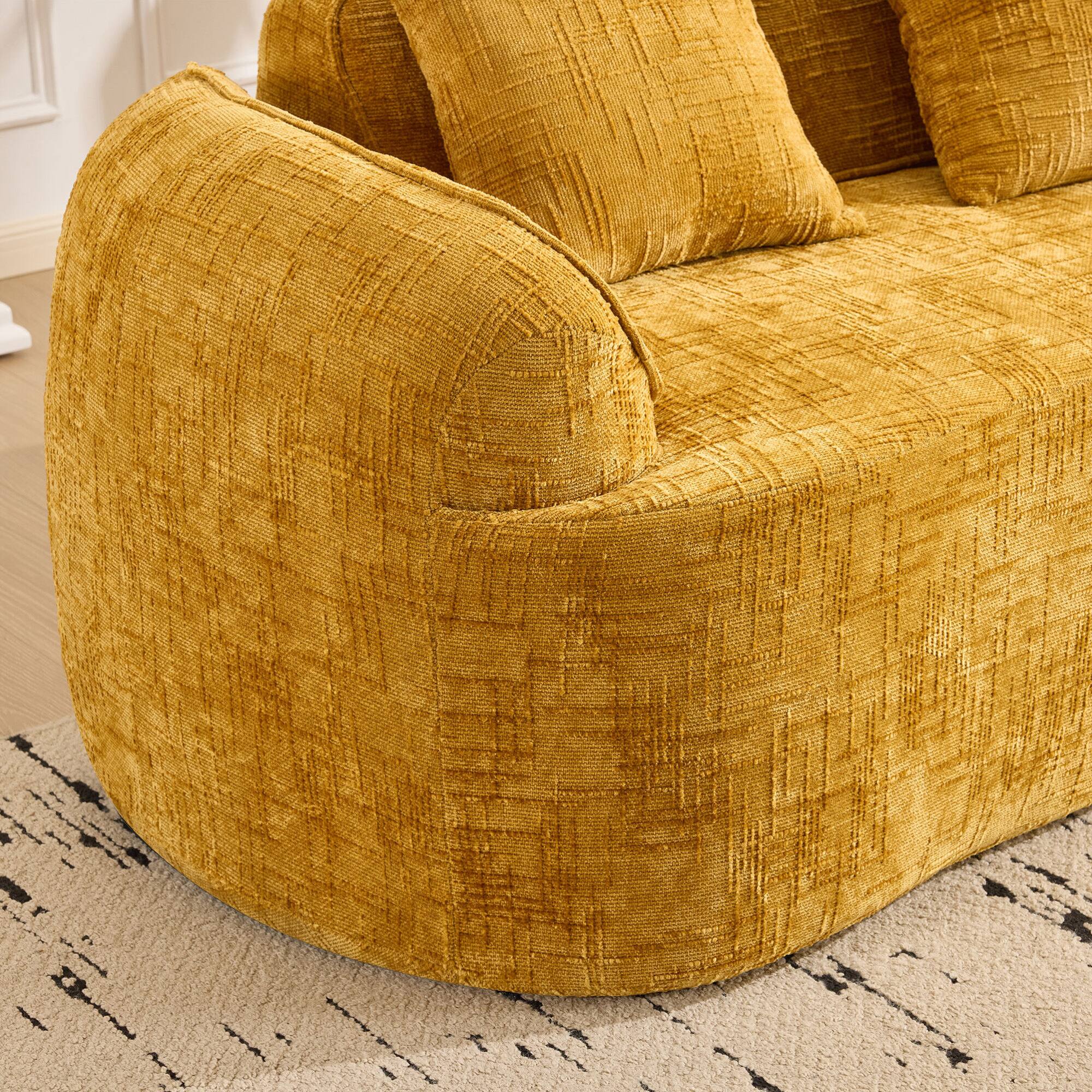 Alt View 7. GOODSILO - Curved Two-Person Compression Sofa with Pillows for Small Spaces - Yellow.