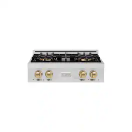 ZLINE - Autograph 30 in. Classic Built-In Gas Cooktop with 4 DuoPro Burners and Bronze Accents (PCRTZ-30-CB) - Stainless Steel