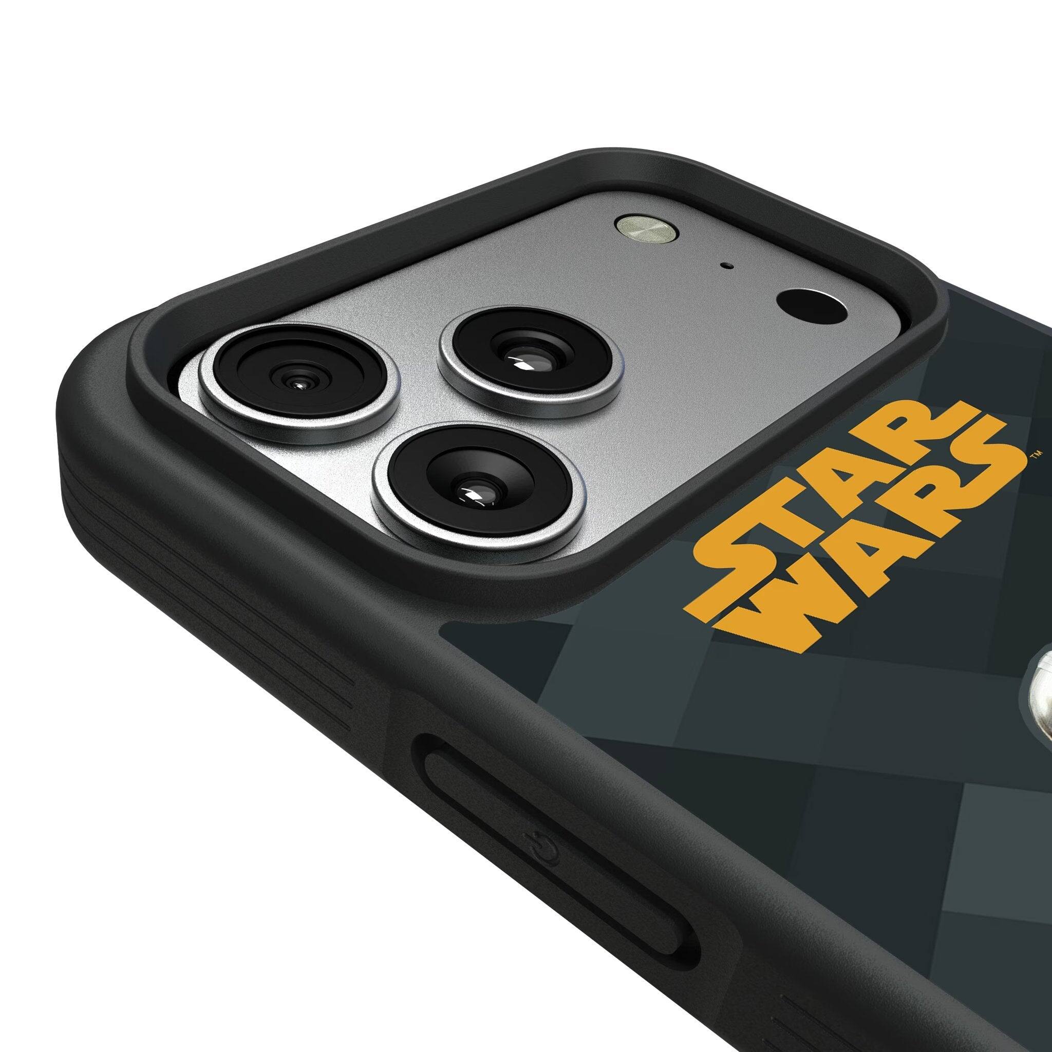 Left. Keyscaper - Star Wars: The Mandalorian Color Block Bump Phone Case - Apple iPhone 17 Pro - Din Djarin.