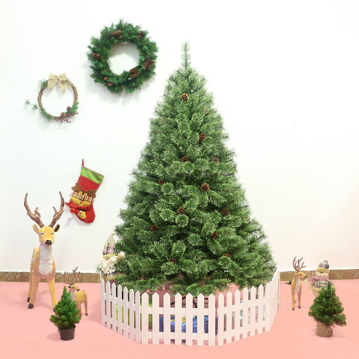 Alt View 13. Costway - 6Ft Pre-Lit PVC Artificial Carolina Pine Tree Flocked Cones Hinged w/ LED Lights - Green.