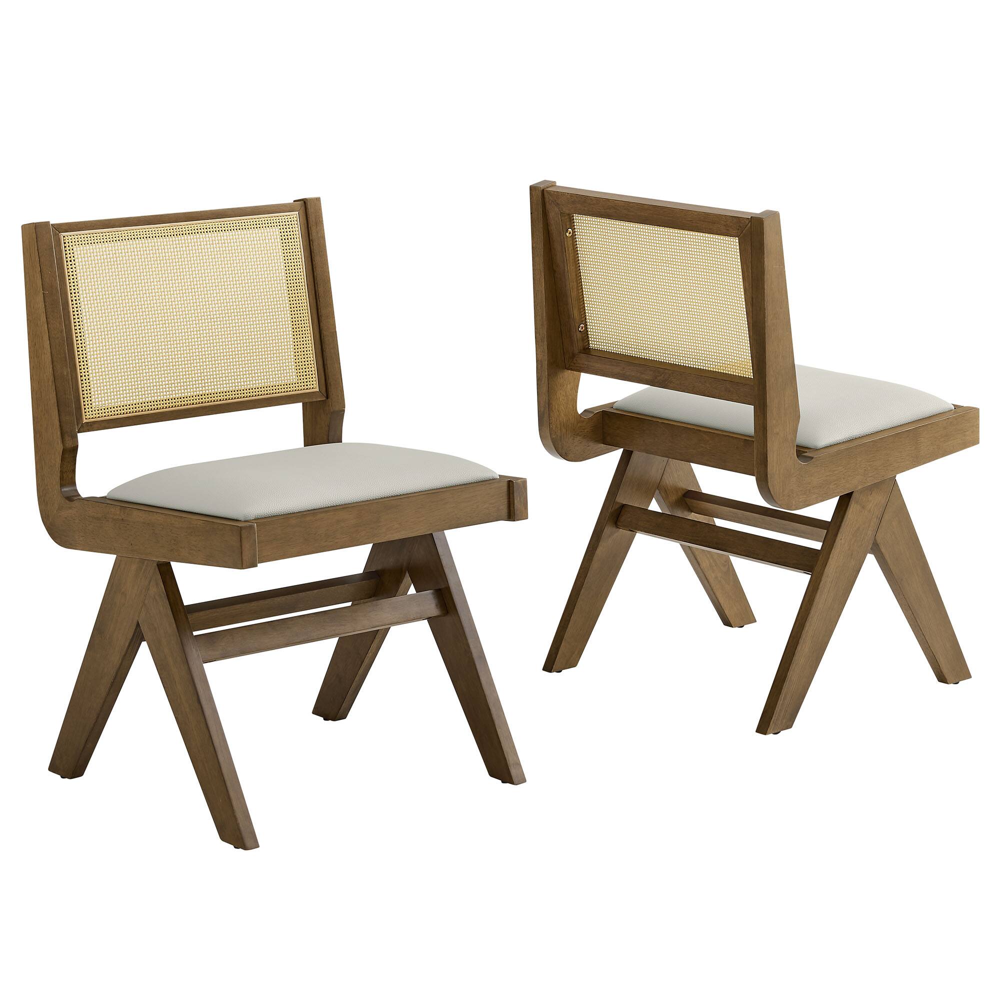 Front. Modway - Thera Vegan Leather and Cane Dining Side Chairs Set of 2 by Modway - Gray.