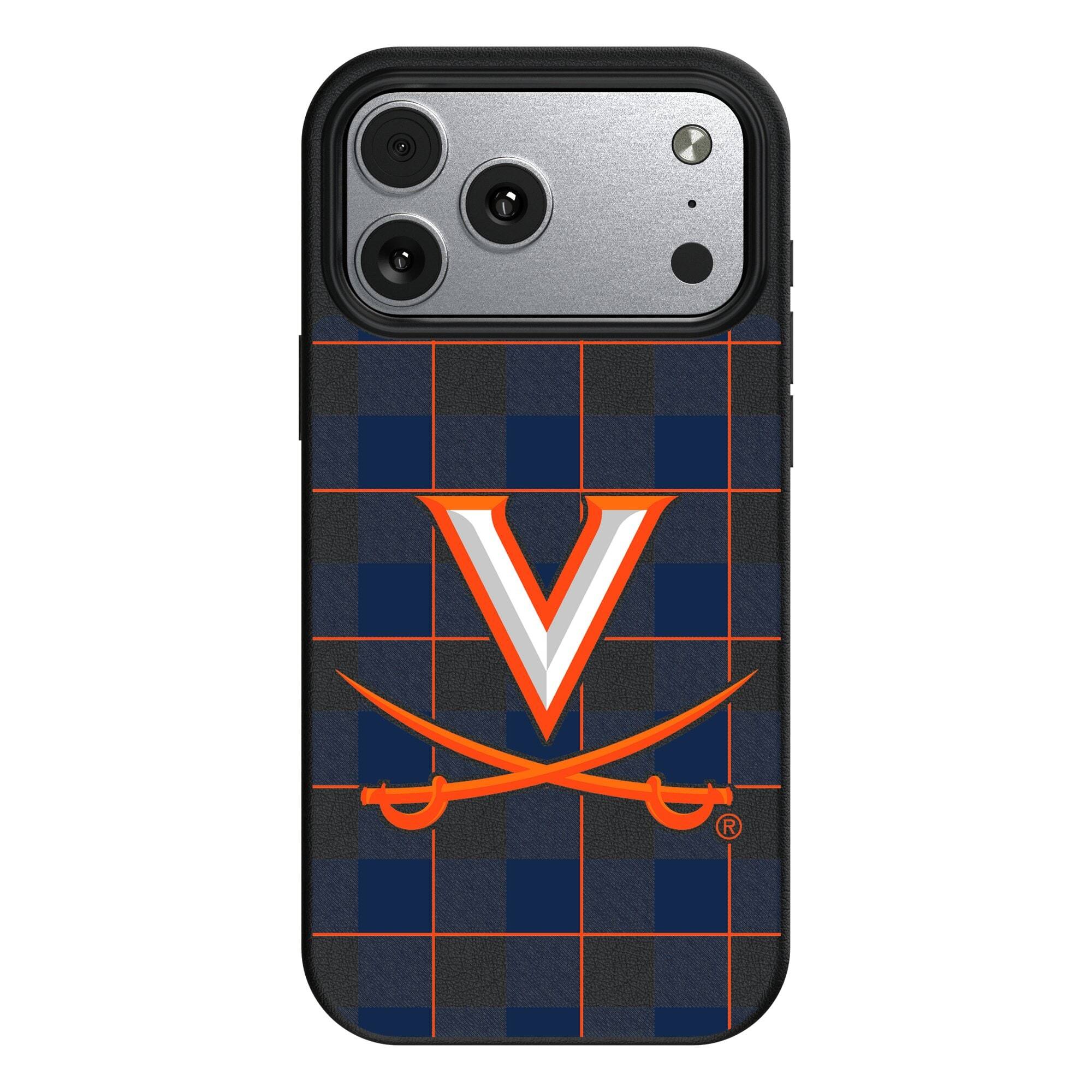 Front. Keyscaper - Virginia Cavaliers Plaid Magnetic Bump iPhone Case - 15 - Black.