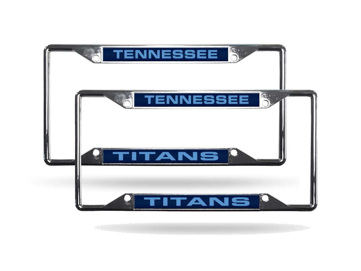 Rico Industries - Tennessee Football Titans (Set of 2) All Corner EZ View Chrome Metal Laser Cut License Plate Frames - Multi