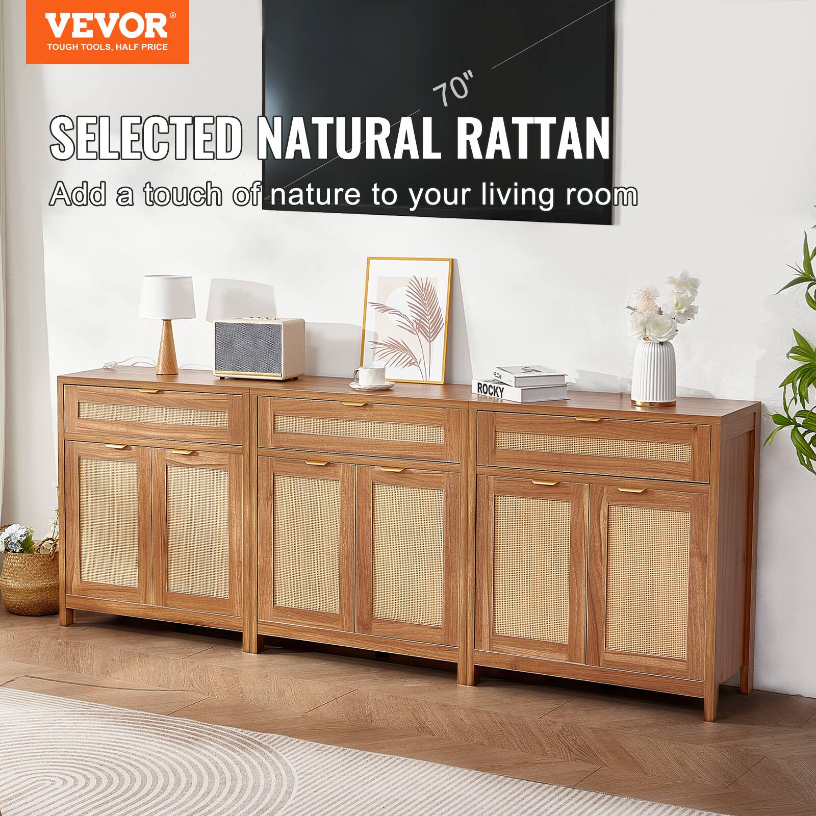 VEVOR  
TOUGH TOOLS, HALF PRICE  

SELECTED NATURAL RATTAN  
Add a touch of nature to your living room  

70"