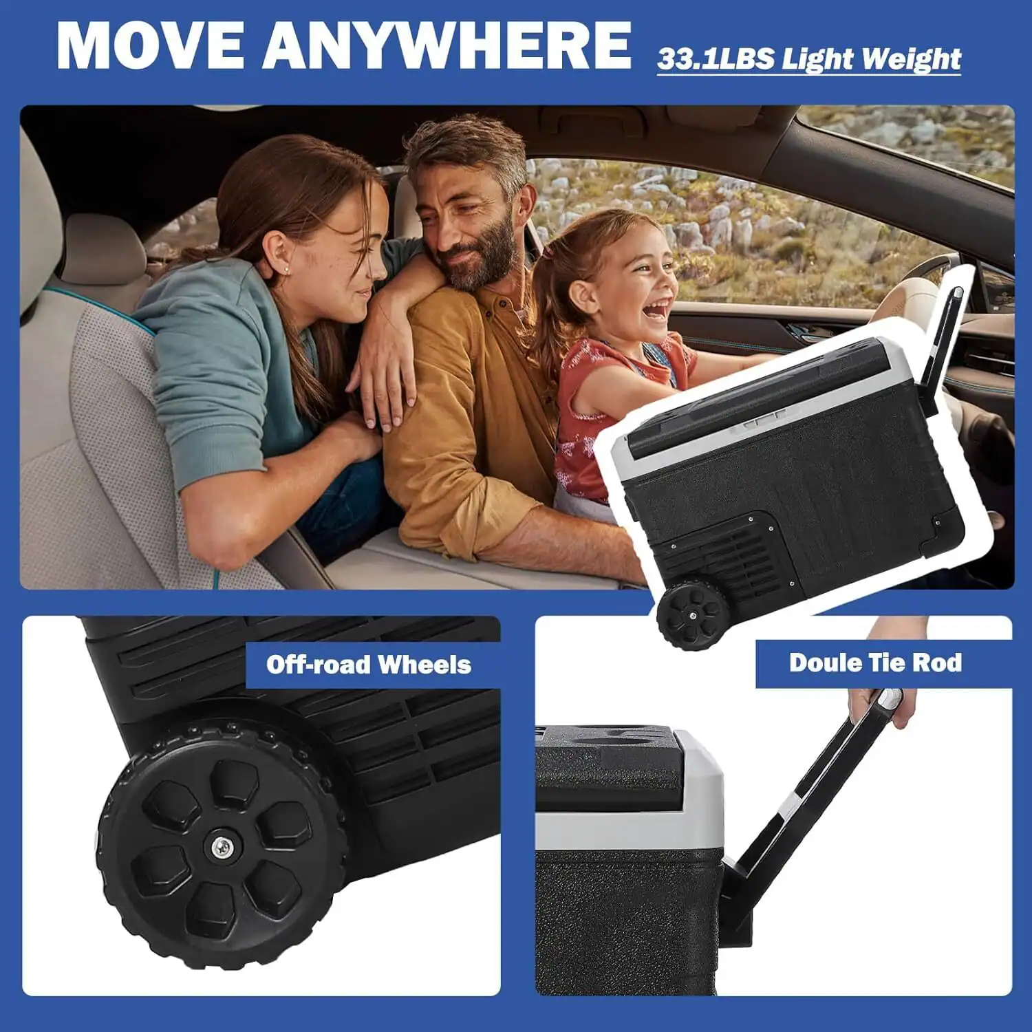 MOVE ANYWHERE  
33.1LBS Light Weight  

Off-road Wheels  
Double Tie Rod