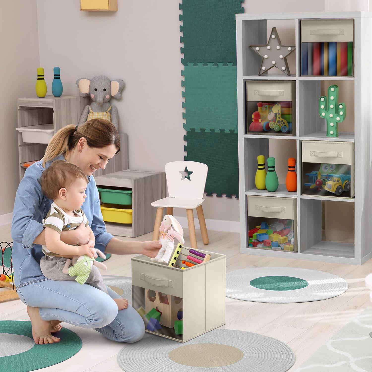 Alt View 3. Sorbus - Sorbus 13 Inch Storage Bins with Clear Window and Handle, 6 Foldable Baskets for Organizing Clothes,Toys, Books, Figures - Beige.